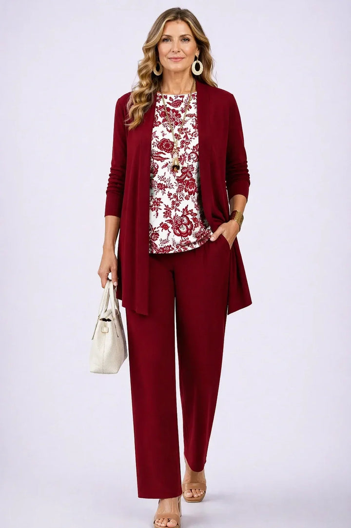 Holly | Conjunto de Tres Piezas Floral Burdeos
