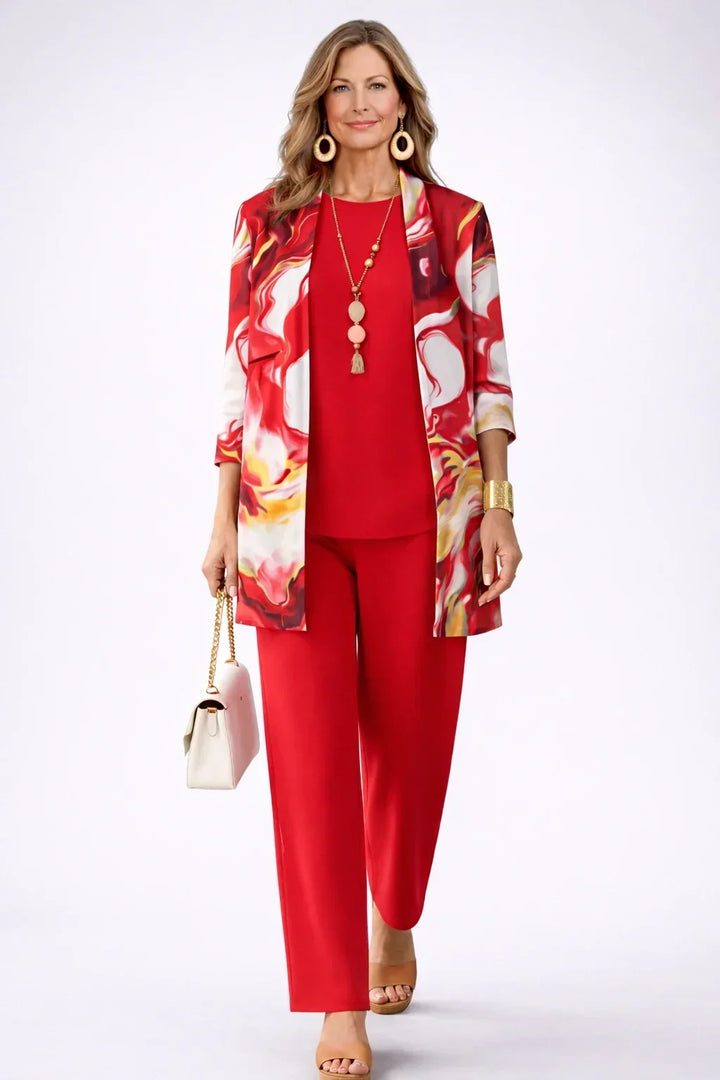 Theodora | Conjunto de Tres Piezas con Estampado de Espirales Rojo