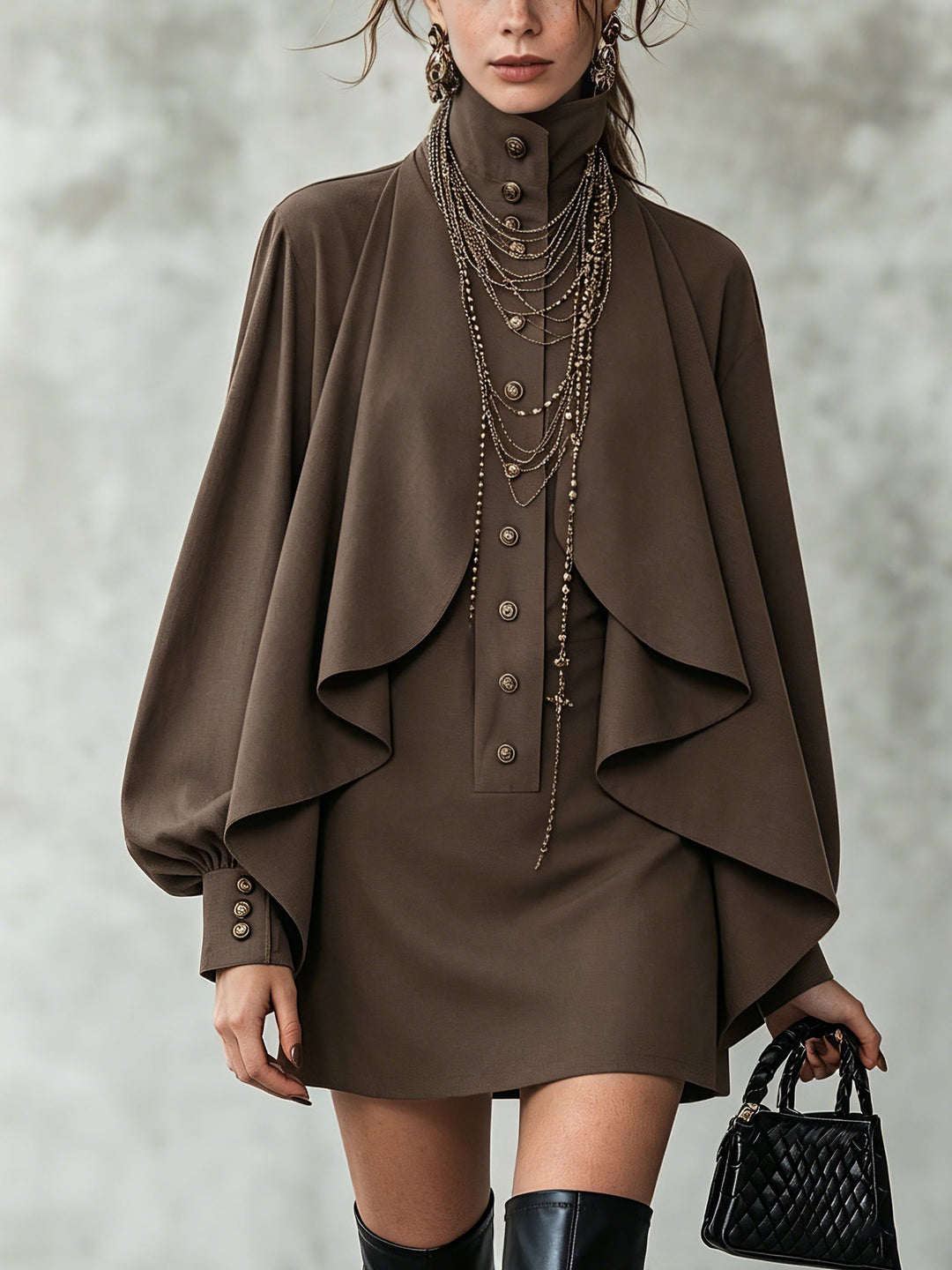 Ophelia | Minivestido de Cuello Alto con Capa