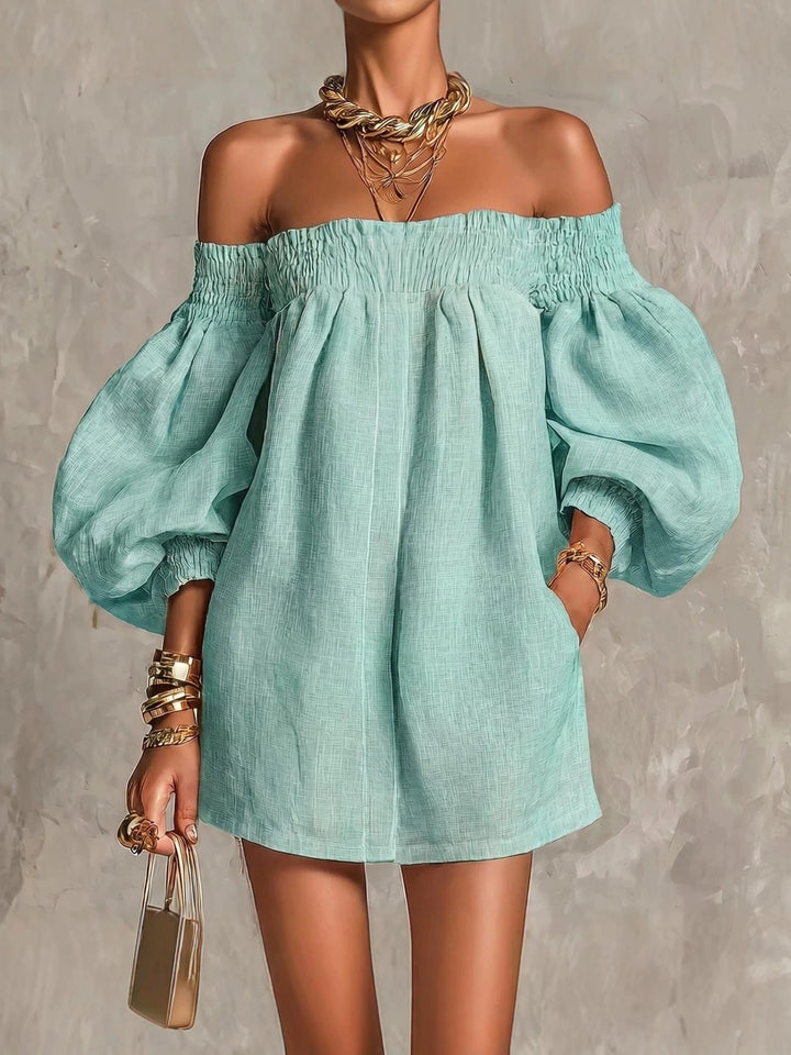 Rosaline | Minivestido de Hombros Descubiertos con Mangas Abullonadas