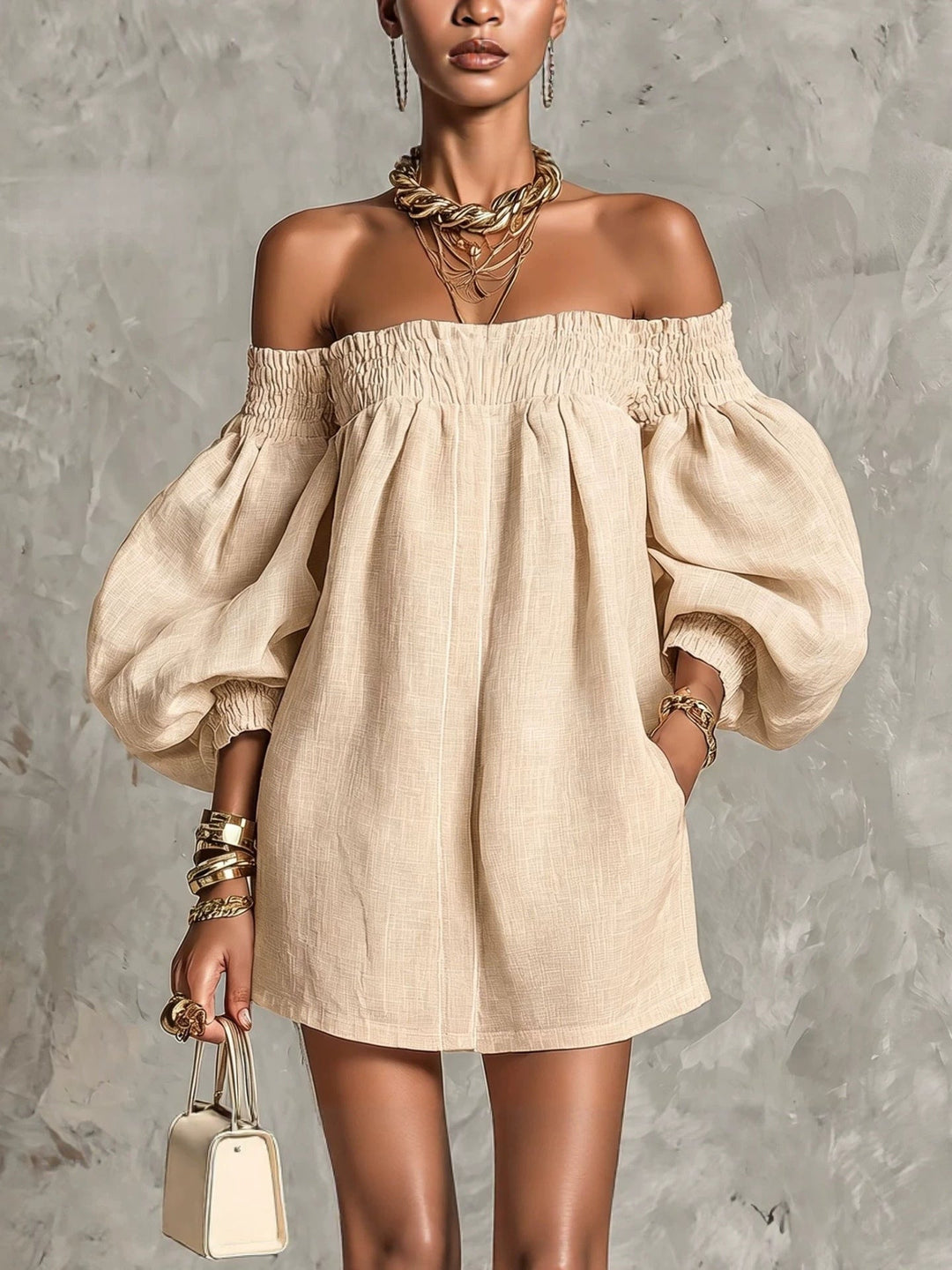 Rosaline | Minivestido de Hombros Descubiertos con Mangas Abullonadas