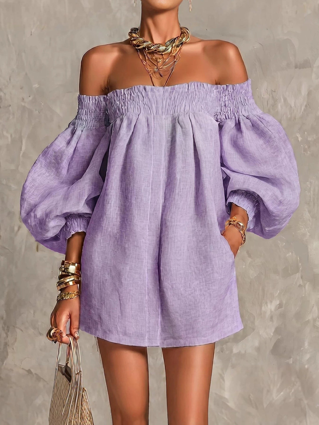 Rosaline | Minivestido de Hombros Descubiertos con Mangas Abullonadas