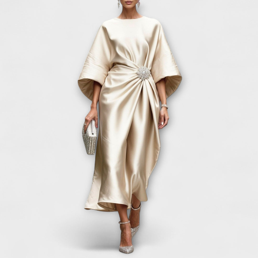 Helena | Vestido maxi de satén de lujo con brillo
