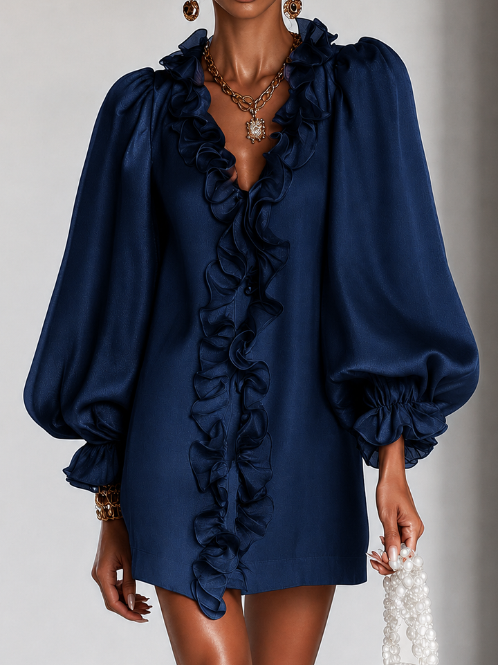 Antoinette | Minivestido de Mangas Abullonadas con Volantes
