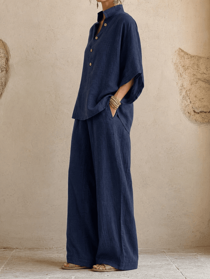 Maribel | Conjunto de blusa con mangas murciélago y pantalón de pierna ancha