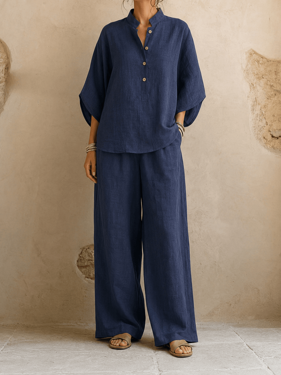 Maribel | Conjunto de blusa con mangas murciélago y pantalón de pierna ancha