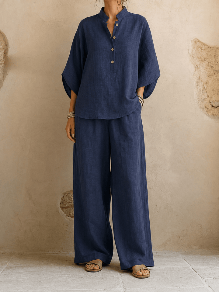Maribel | Conjunto de blusa con mangas murciélago y pantalón de pierna ancha