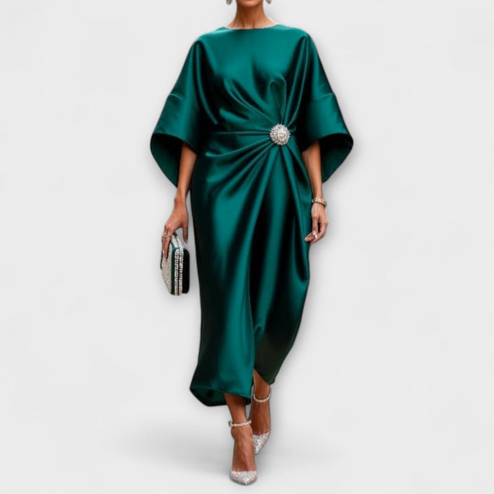 Helena | Vestido maxi de satén de lujo con brillo