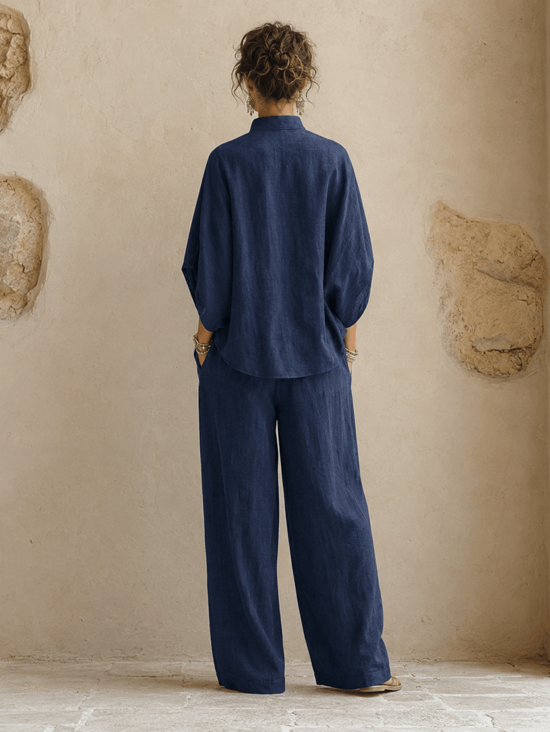 Maribel | Conjunto de blusa con mangas murciélago y pantalón de pierna ancha