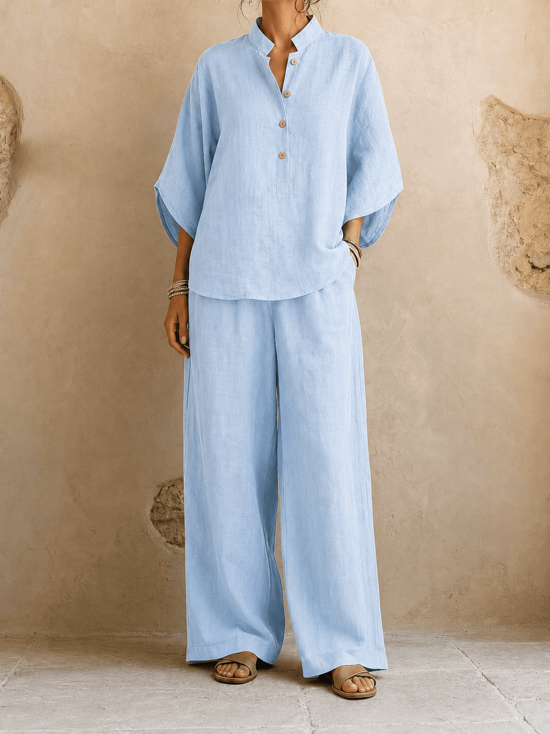 Maribel | Conjunto de blusa con mangas murciélago y pantalón de pierna ancha