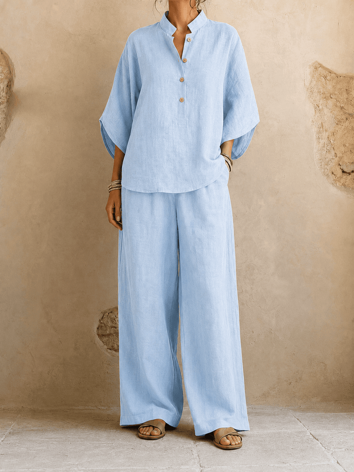 Maribel | Conjunto de blusa con mangas murciélago y pantalón de pierna ancha