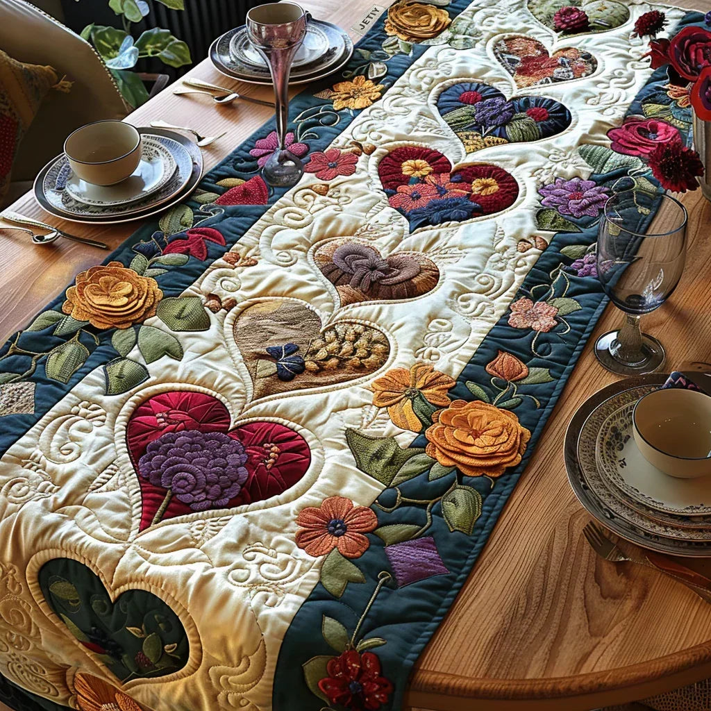 Mantel de Mesa Acolchado - Corazones en Flor