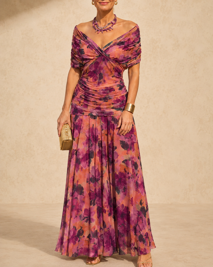 Seraphine | Vestido Midi Fruncido con Mangas Mariposa