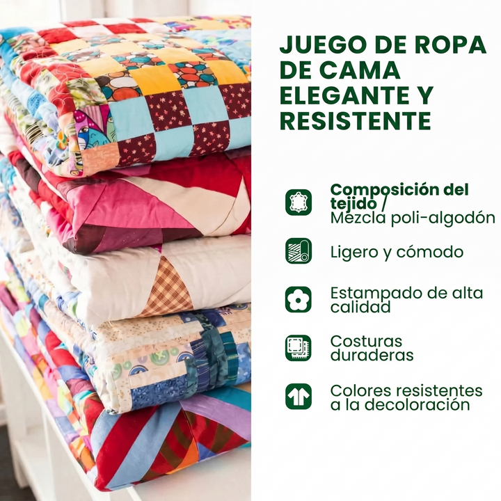 Juego de cama acolchado de 3 piezas - Animales del bosque