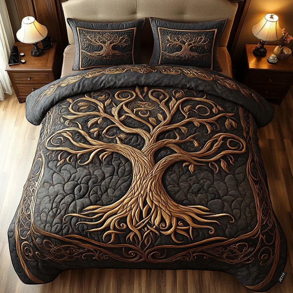 Juego de cama acolchado de 3 piezas - Árbol de la Vida