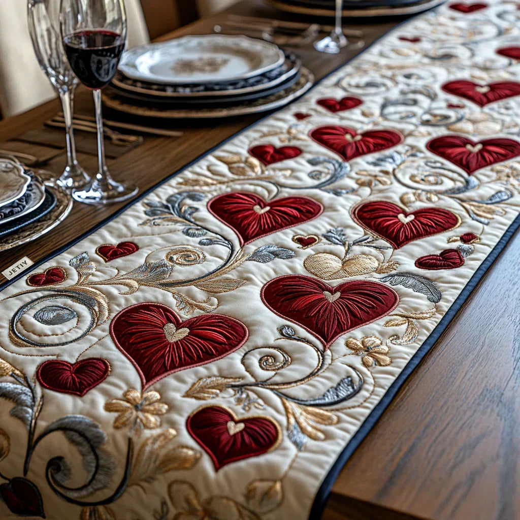 Mantel de Mesa Acolchado - Cascada de Corazones