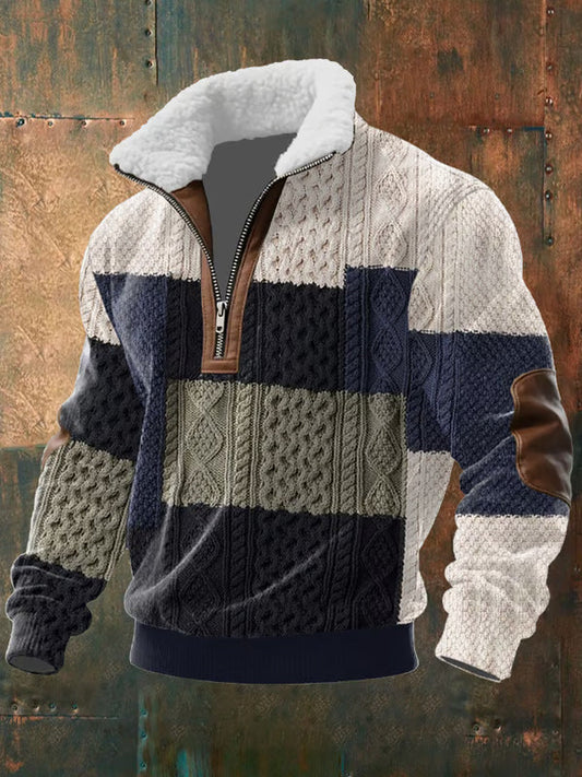 Monarch | Suéter de Punto con Cuello de Borrego – Cuadros Marinos