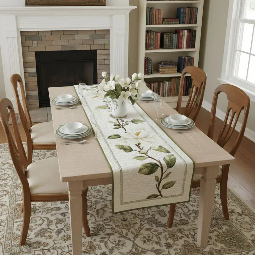 Mantel de Mesa Acolchado - Flor de Magnolia Rústica