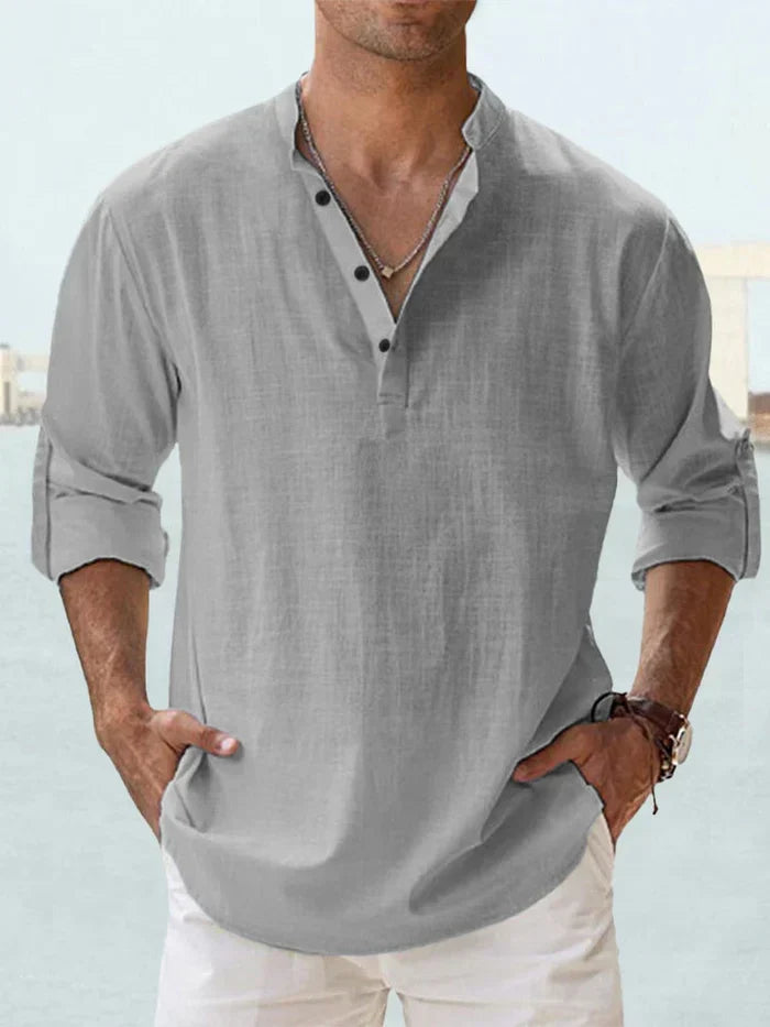Artak - Camisa de Lino Transpirable con Media Botonadura