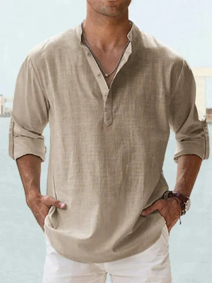 Artak - Camisa de Lino Transpirable con Media Botonadura