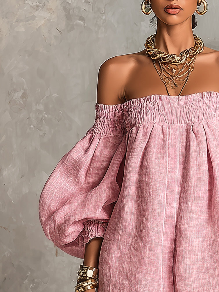 Rosaline | Minivestido de Hombros Descubiertos con Mangas Abullonadas