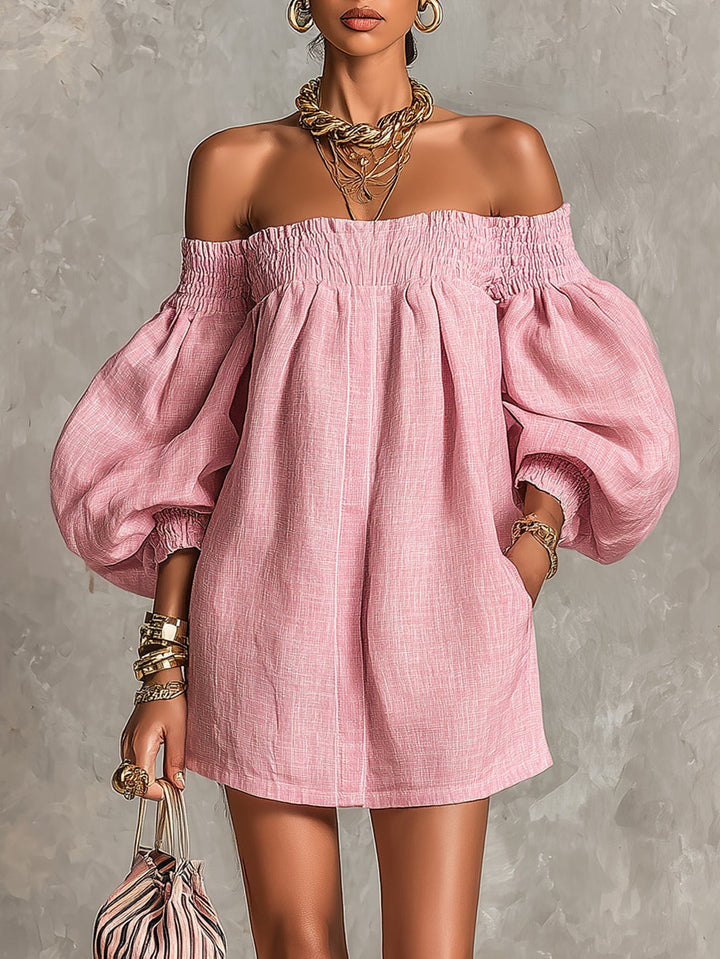 Rosaline | Minivestido de Hombros Descubiertos con Mangas Abullonadas