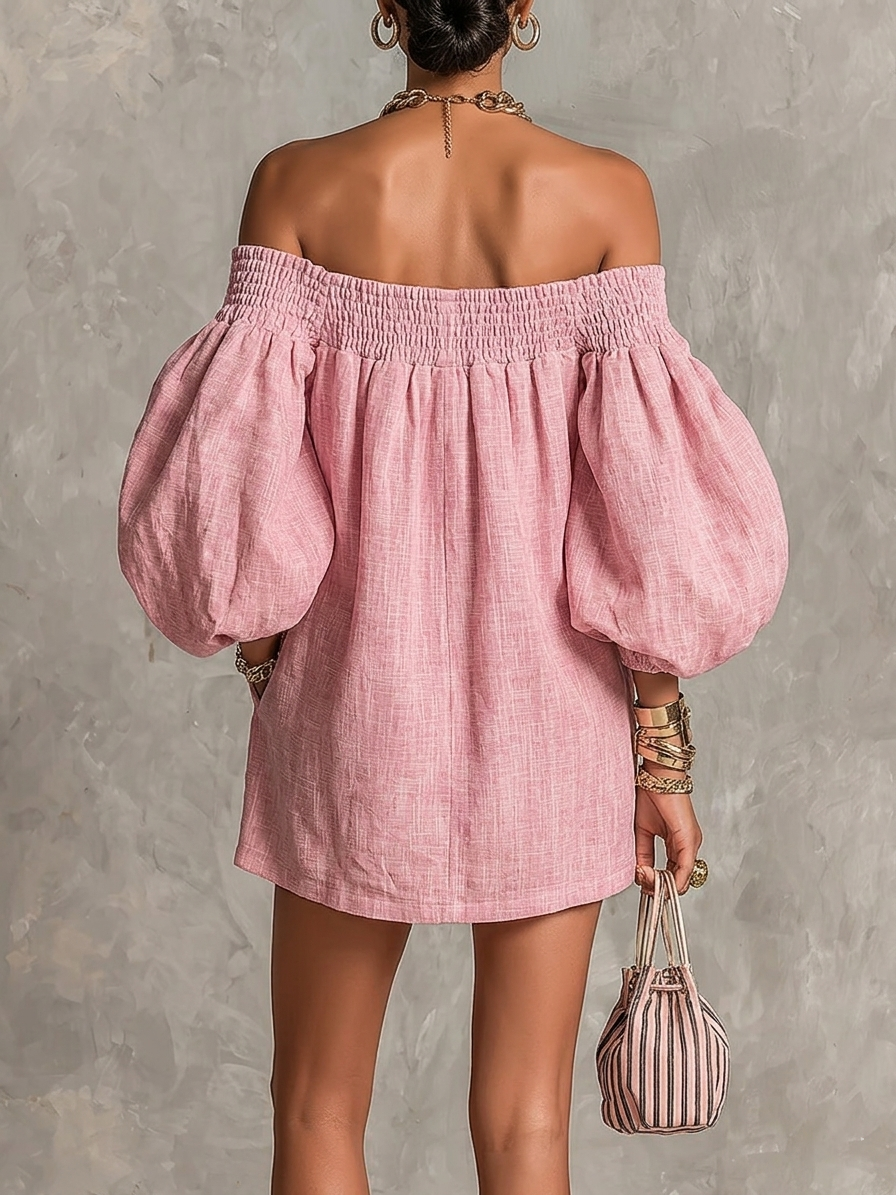 Rosaline | Minivestido de Hombros Descubiertos con Mangas Abullonadas
