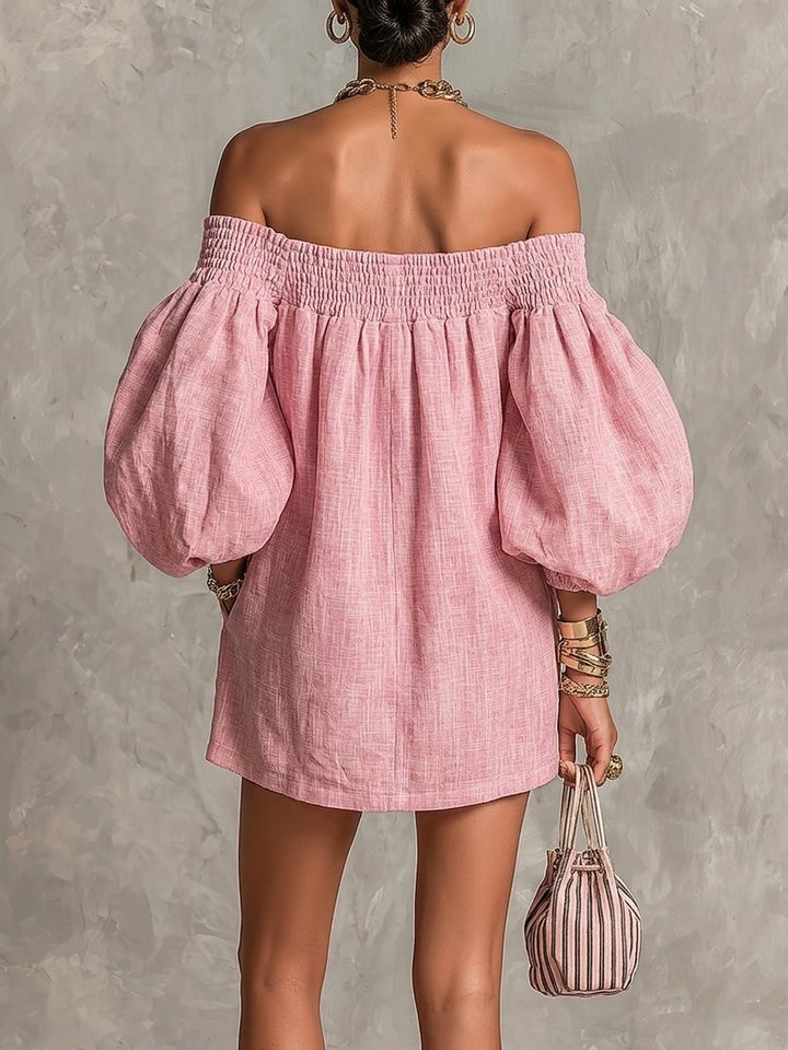 Rosaline | Minivestido de Hombros Descubiertos con Mangas Abullonadas