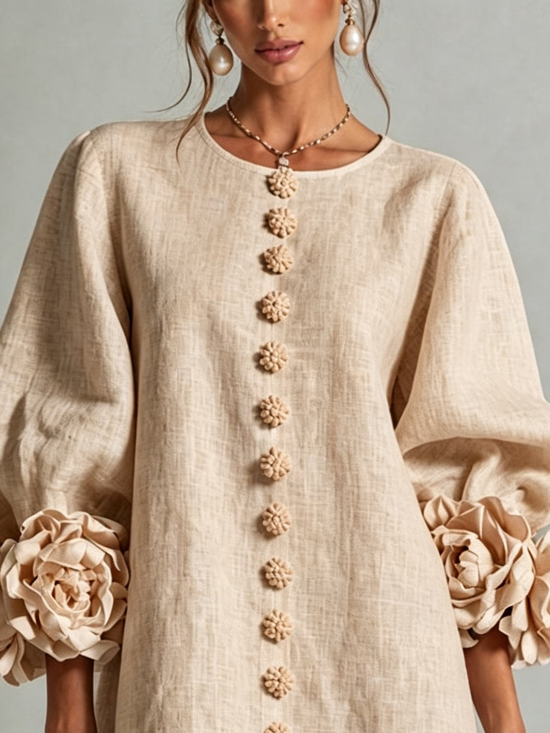 Rosina | Minivestido Abotonado con Puños de Flores