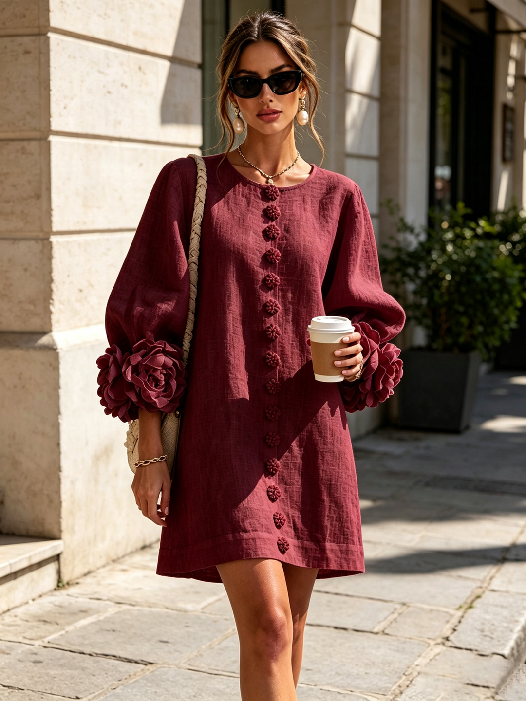 Camellia | Minivestido con Puños de Rosetas