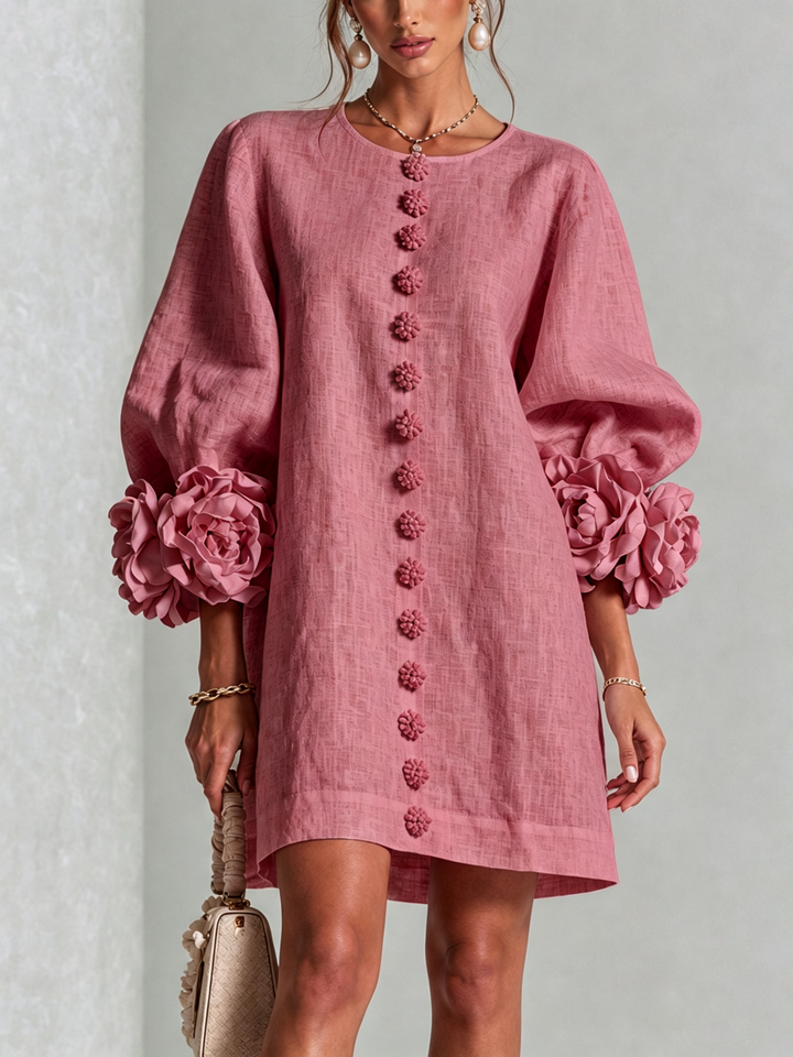 Aurora | Minivestido Abotonado con Puños Florales