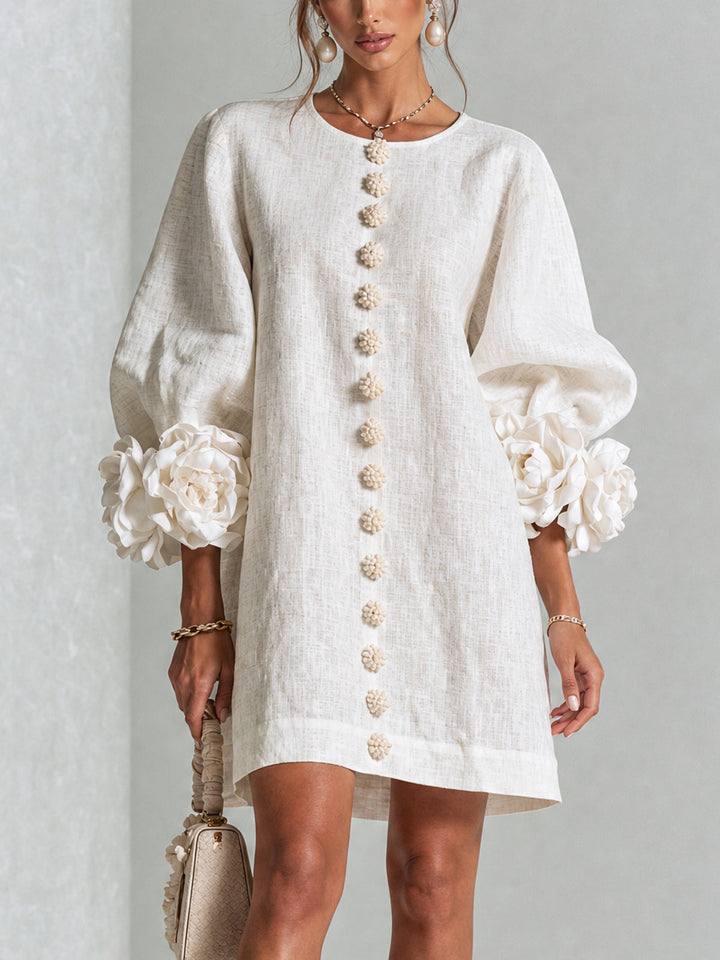 Aurora | Minivestido Abotonado con Puños Florales