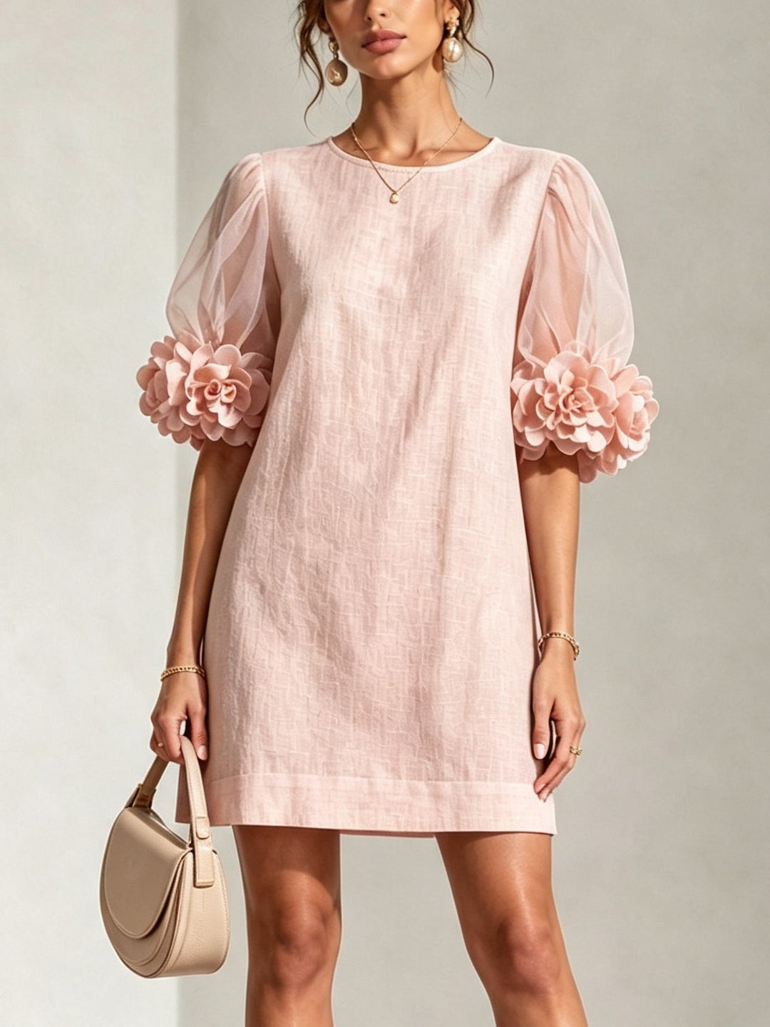 Penelope | Minivestido de Mangas Abullonadas con Puños Florales