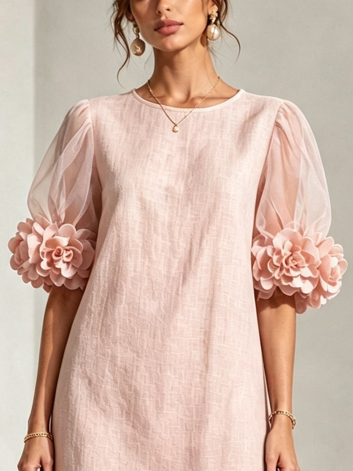 Penelope | Minivestido de Mangas Abullonadas con Puños Florales