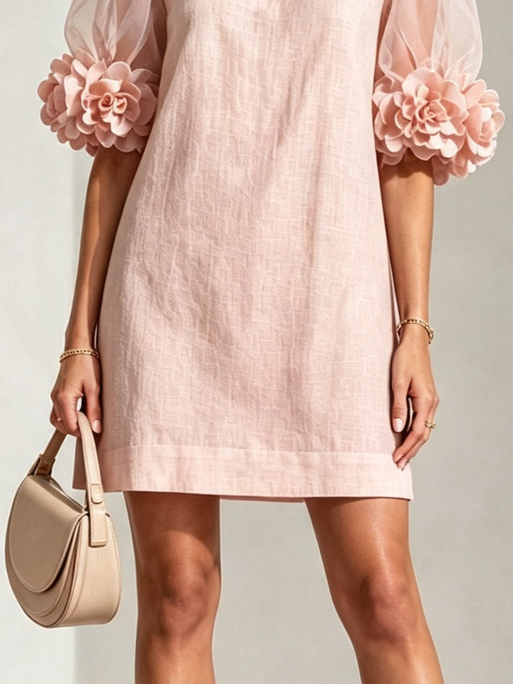 Penelope | Minivestido de Mangas Abullonadas con Puños Florales