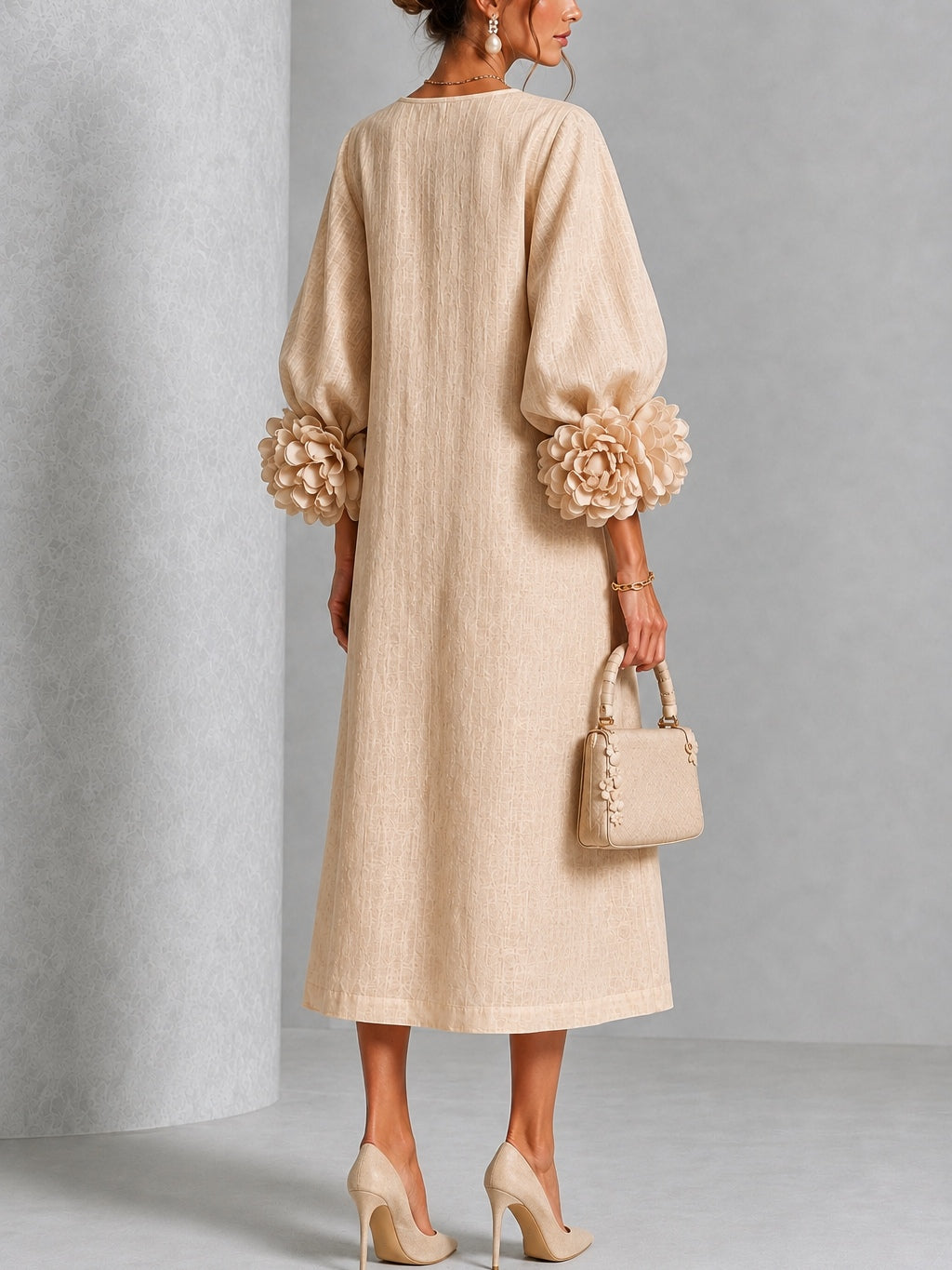 Rosanne | Vestido Midi con Puños de Rosetas