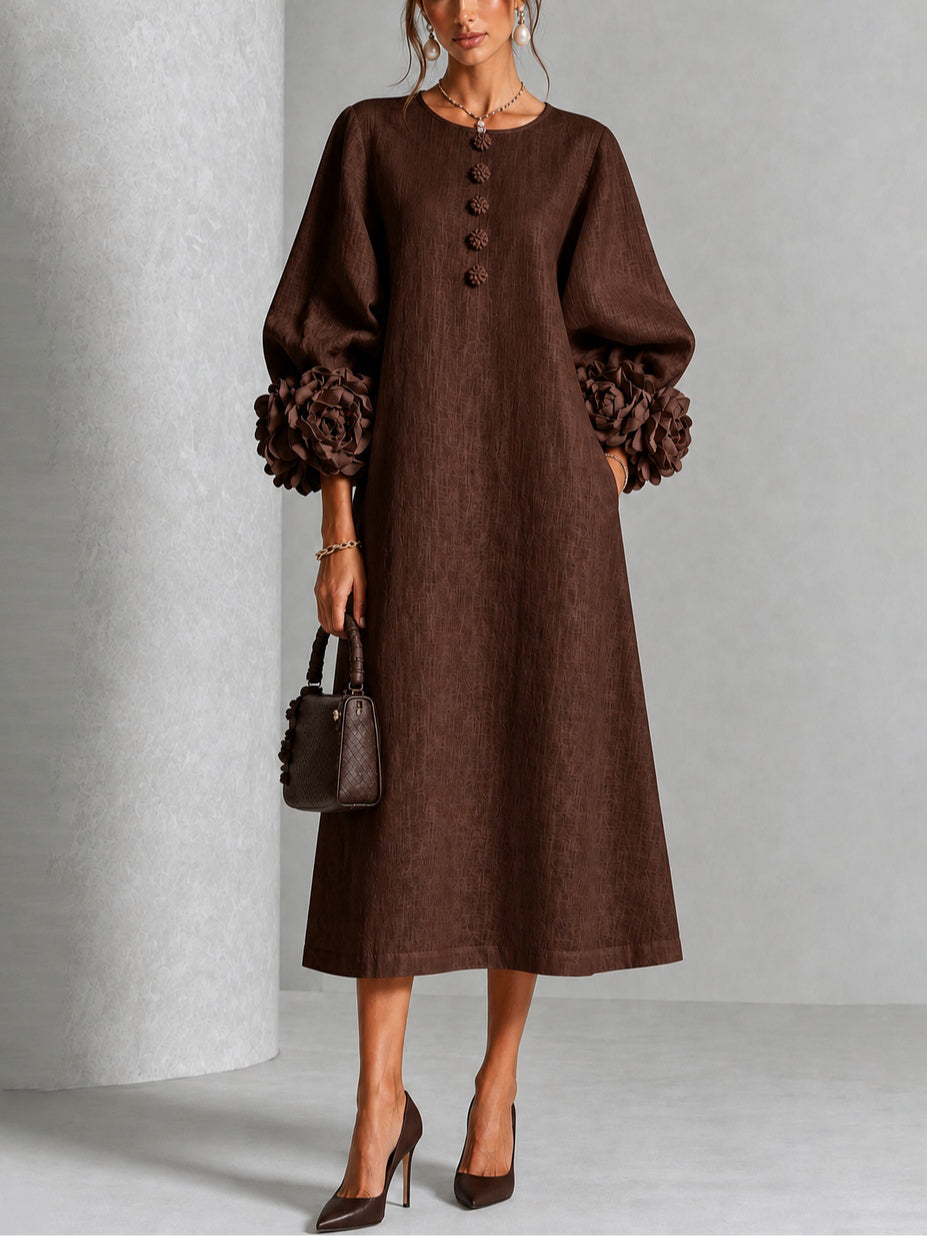 Beverly | Vestido Midi con Puños de Rosetas