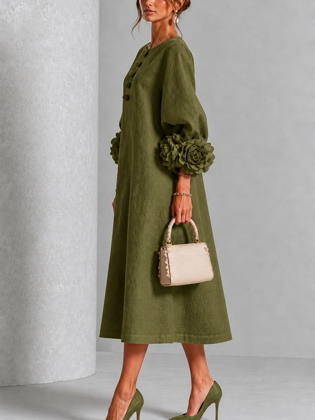 Wilhelmina | Vestido Midi con Puños Florales