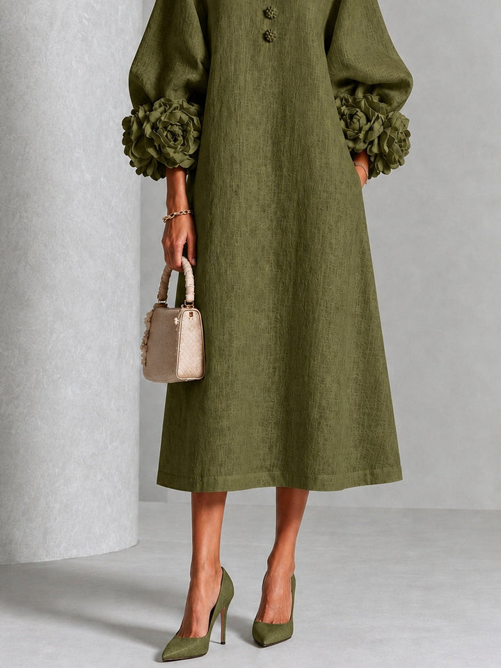 Wilhelmina | Vestido Midi con Puños Florales