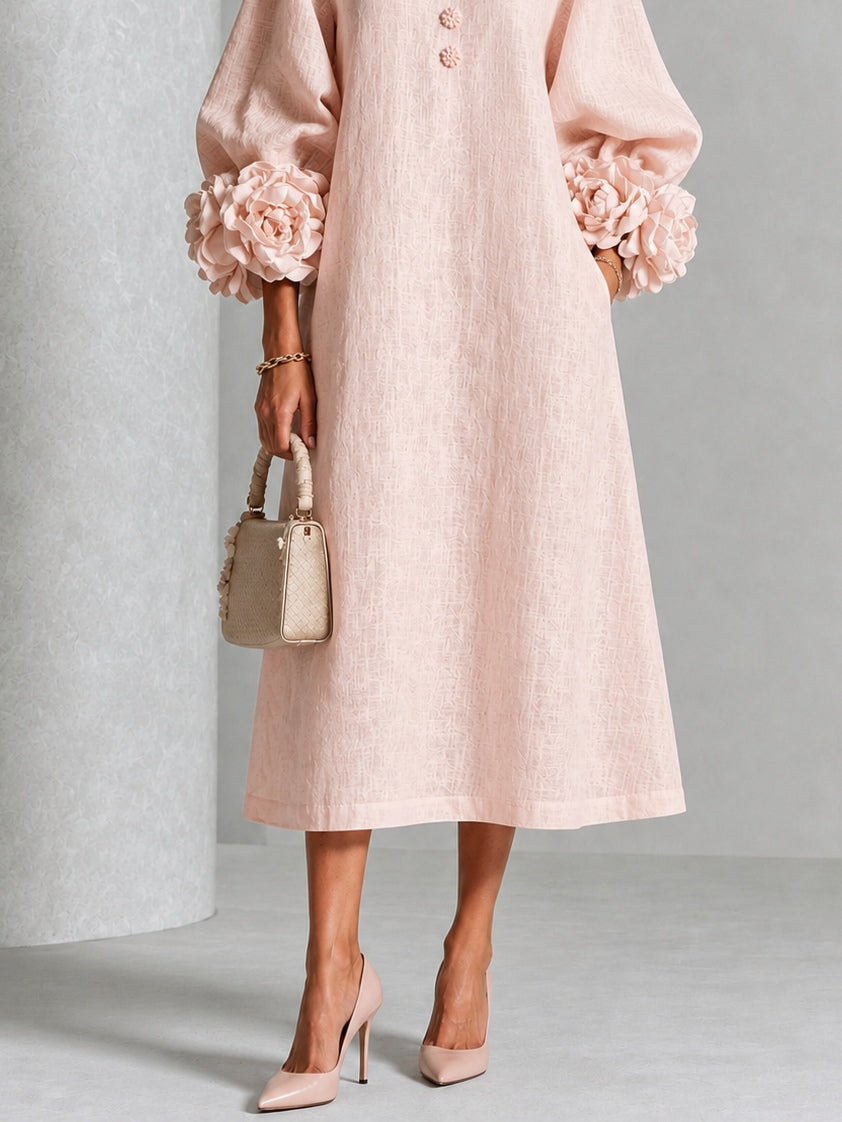 Rosetta | Vestido Midi Abotonado con Puños Florales