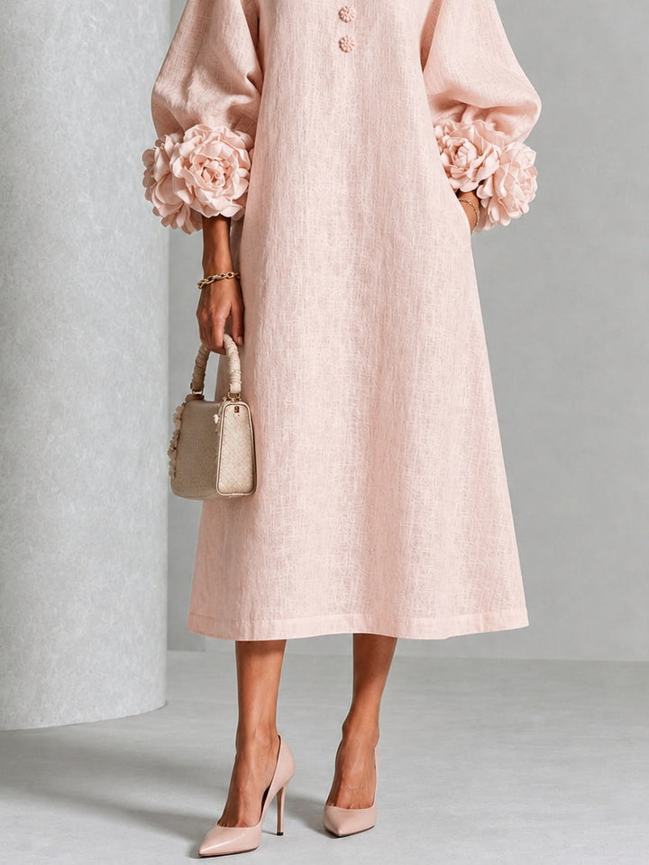 Rosetta | Vestido Midi Abotonado con Puños Florales