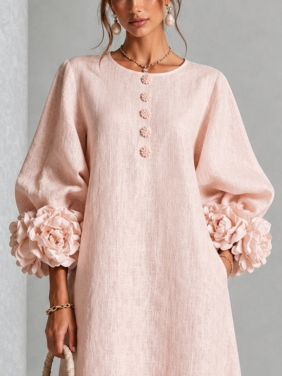 Rosetta | Vestido Midi Abotonado con Puños Florales