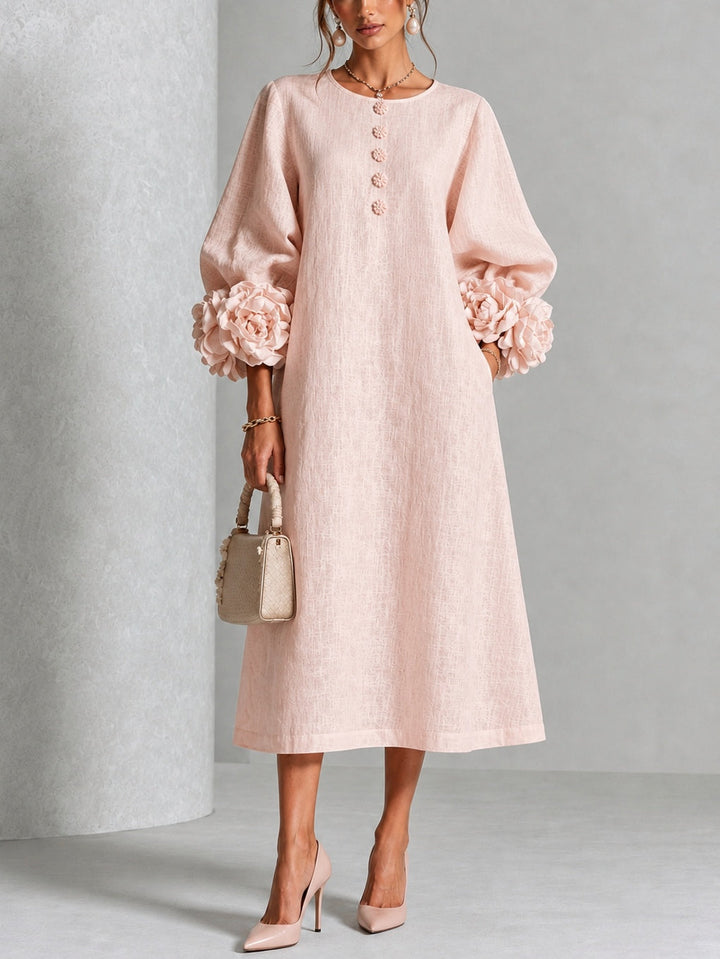 Rosetta | Vestido Midi Abotonado con Puños Florales