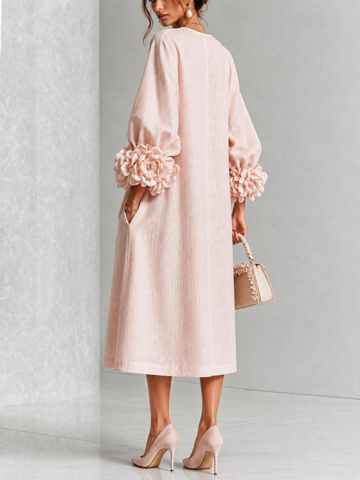Rosetta | Vestido Midi Abotonado con Puños Florales