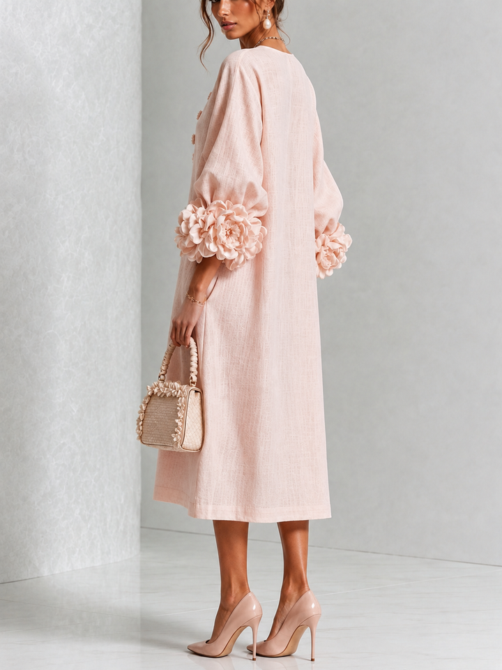 Rosetta | Vestido Midi Abotonado con Puños Florales