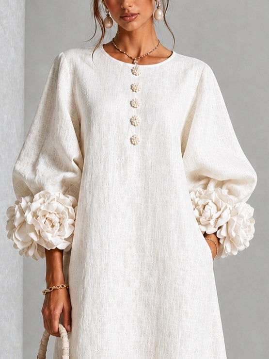 Henrietta | Vestido Midi Abotonado con Puños Florales