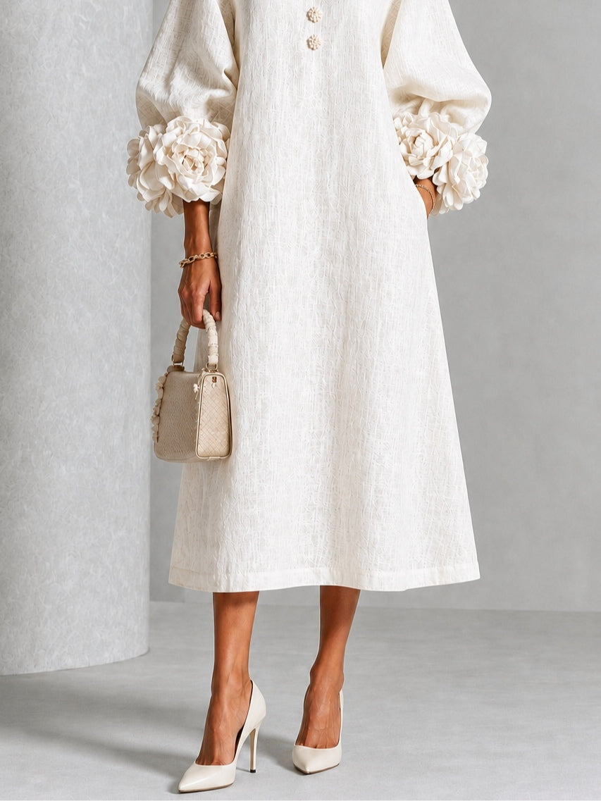 Henrietta | Vestido Midi Abotonado con Puños Florales