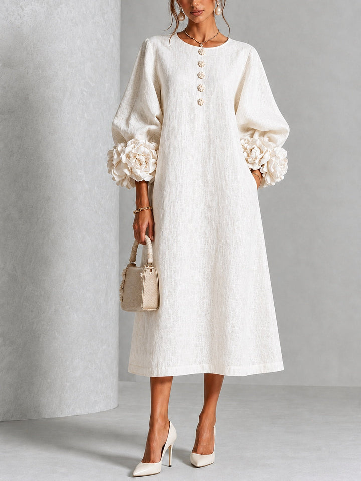 Henrietta | Vestido Midi Abotonado con Puños Florales