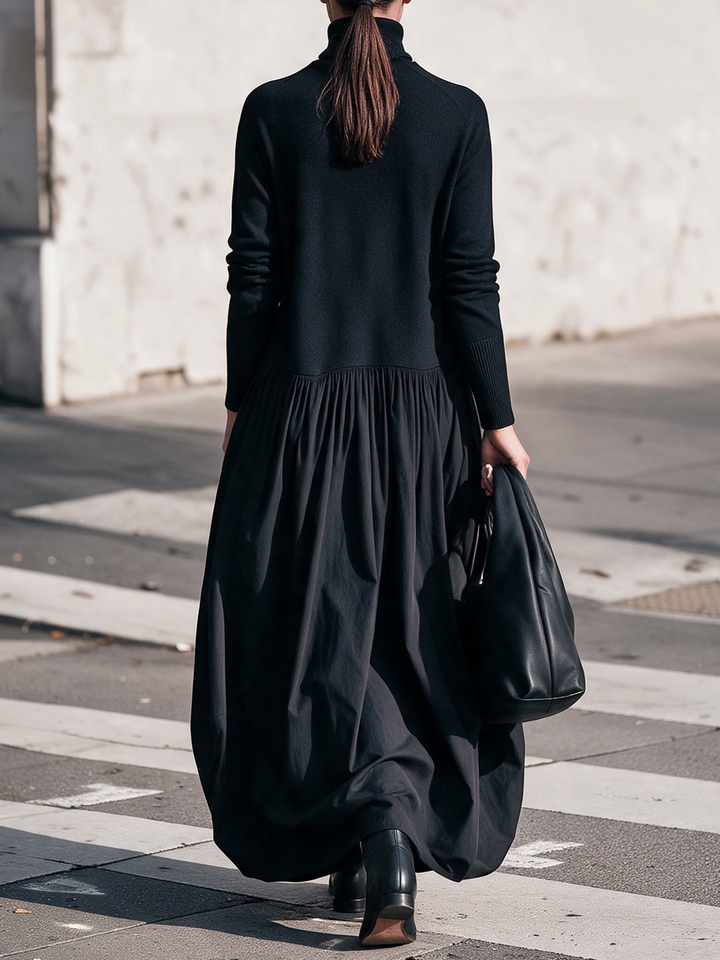 VALERIA | Vestido Largo Oversize de Cuello Alto con Bolsillos