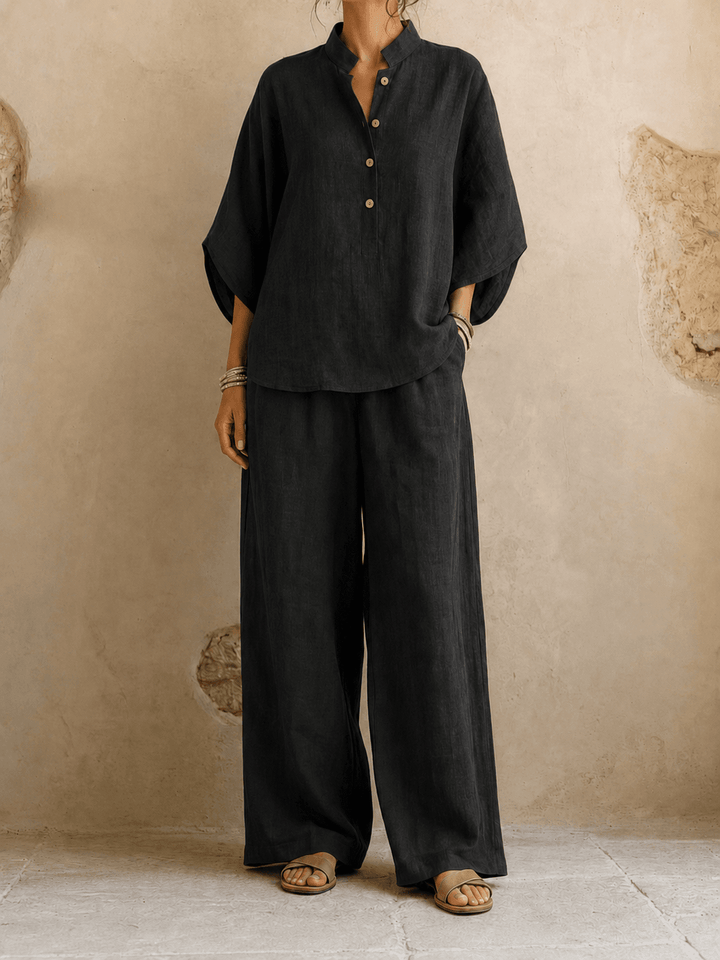 Maribel | Conjunto de blusa con mangas murciélago y pantalón de pierna ancha